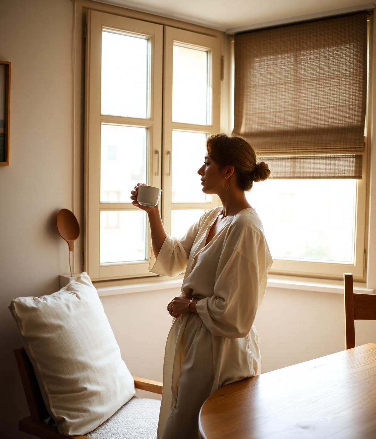 Reggeli kávé az apartman ablakánál